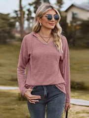 Dropped Shoulder Hooded Blouse - Chic Yana's Fashion