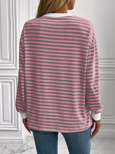 Ivy Lane Striped Round Neck Long Sleeve Sweatshirt - Chic Yana's Fashion