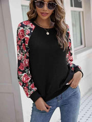 Floral Raglan Sleeve Round Neck Sweatshirt - Chic Yana's Fashion