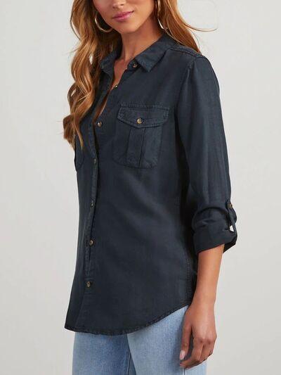 Button Down Collared Neck Denim Top - Chic Yana's Fashion