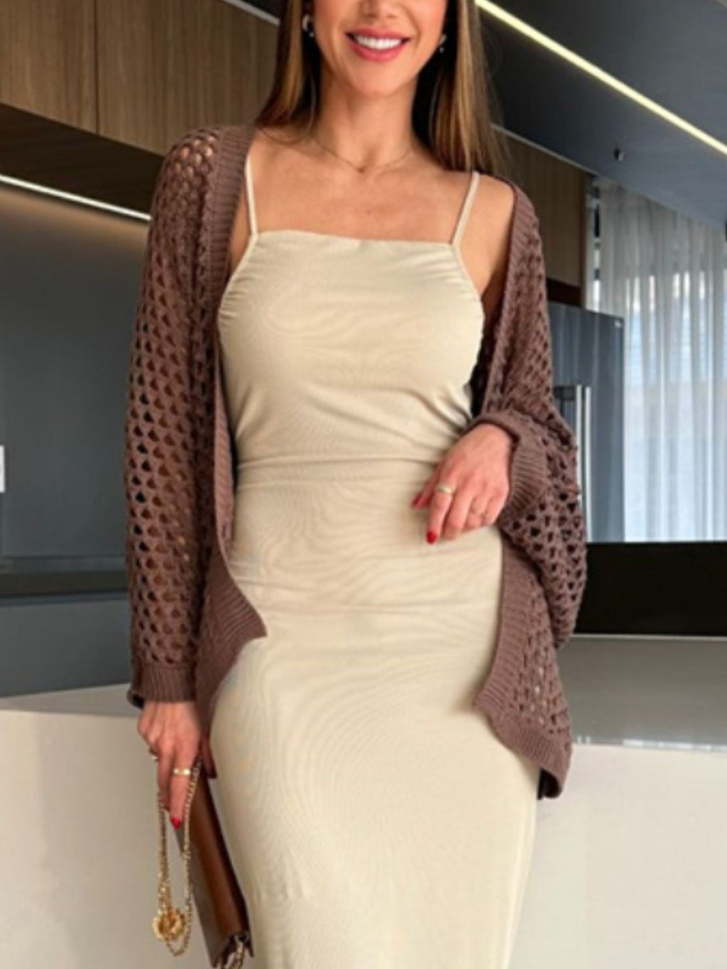 Hollow Out Open Front Cover Up - Stylish and Trendy Women's Fashion from Chic Yana's Fashion