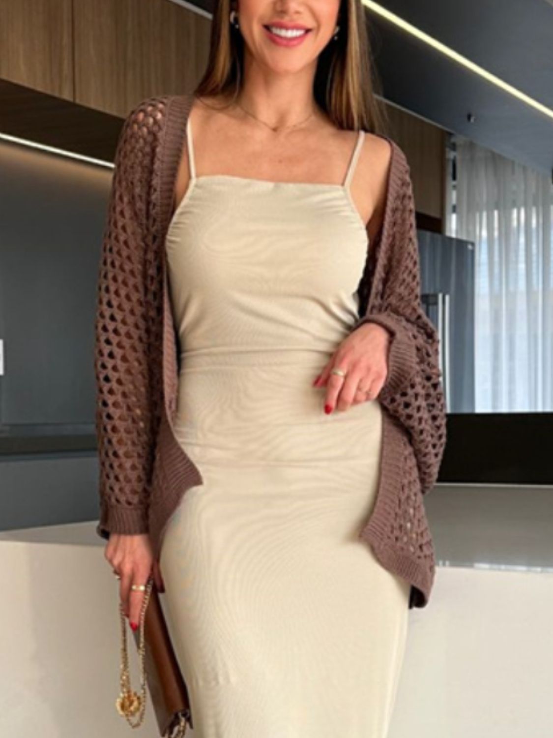 Hollow Out Open Front Cover Up - Stylish and Trendy Women's Fashion from Chic Yana's Fashion