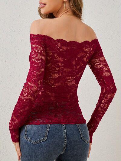 Off Shoulder Long Sleeve Lace Top - Chic Yana's Fashion