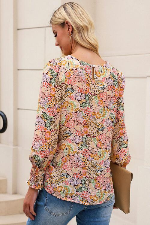 Floral Print Long Puff Sleeve Blouse - Chic Yana's Fashion