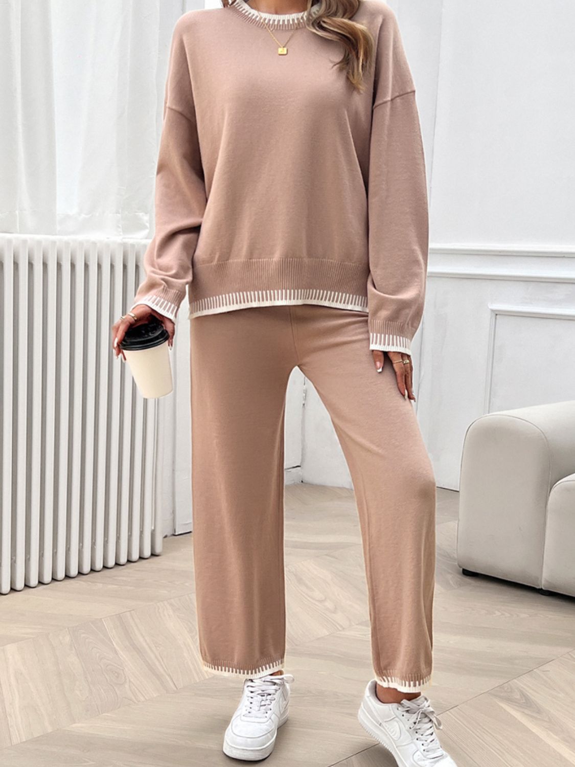 Devine Round Neck Dropped Shoulder Top and Pants Sweater Set – Chic Yana’s Fashion