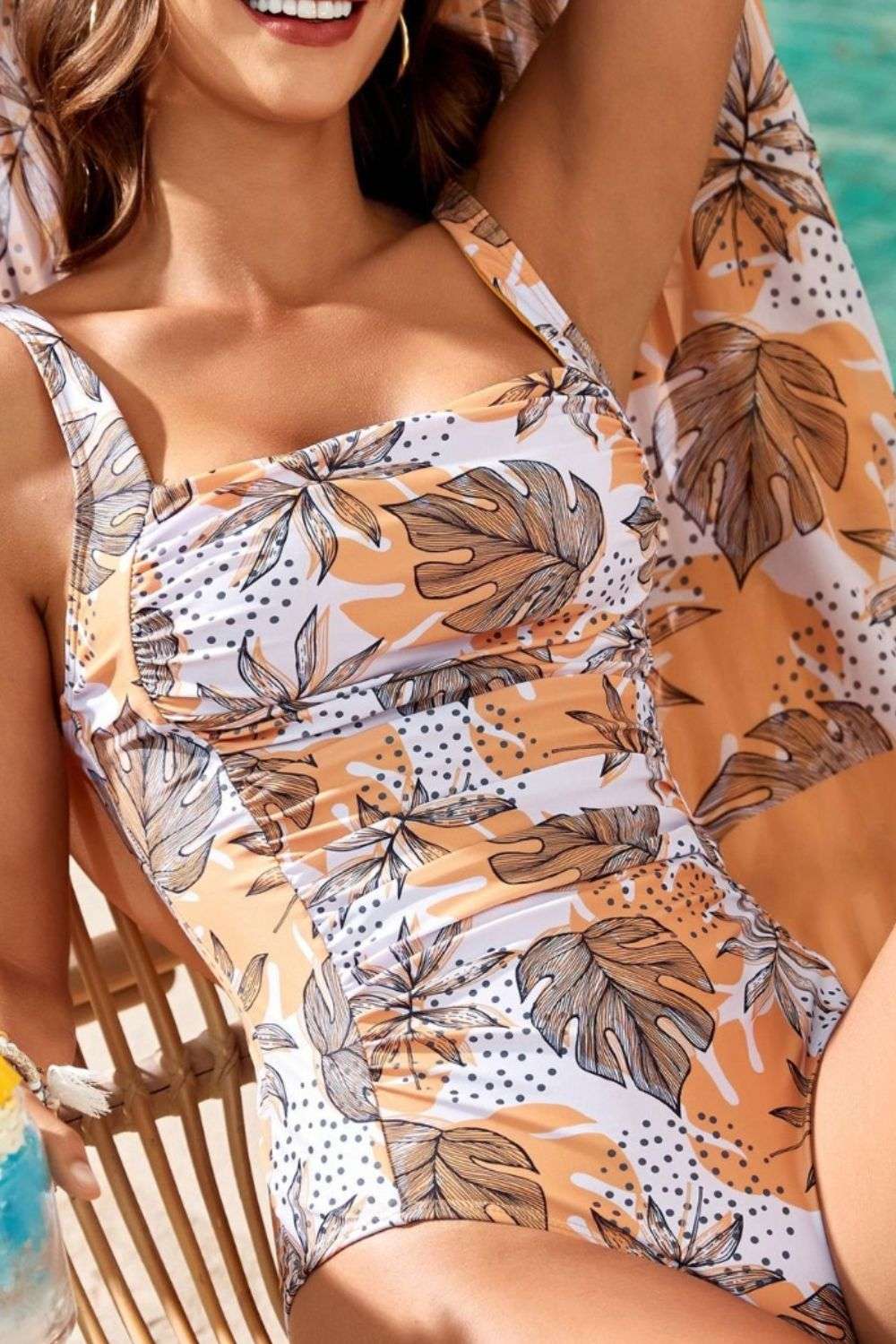 Printed Square Neck Wide Strap One Piece Swimwear - Stylish and Trendy Women's Fashion from Chic Yana's Fashion