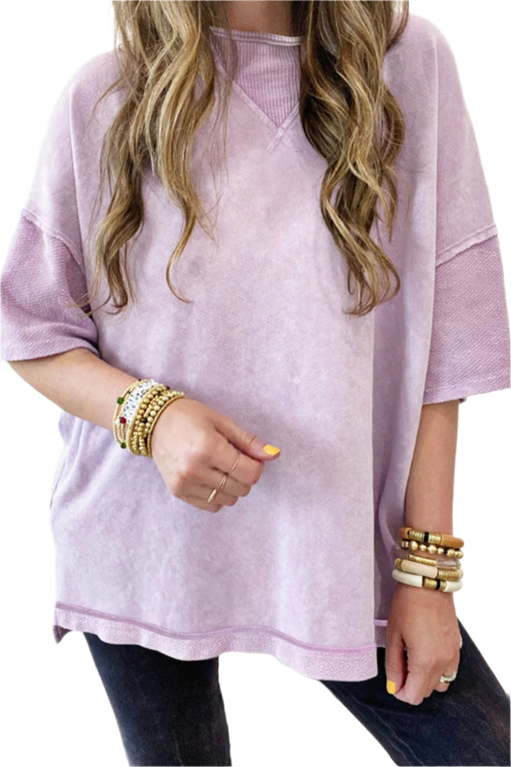 Mineral Wash Drop Shoulder Round Neck T-Shirt - High-Quality Fashion | Chic Yana
