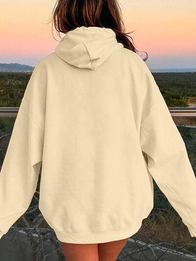 Drawstring Dropped Shoulder Hoodie - Chic Yana's Fashion