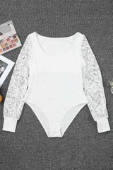 Lace Detail Scoop Neck Long Sleeve Bodysuit - Chic Yana's Fashion