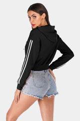 Perfee Side Stripe Drawstring Cropped Hooded Jacket - Chic Yana's Fashion