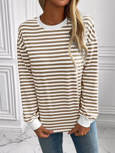 Ivy Lane Striped Round Neck Long Sleeve Sweatshirt - Chic Yana's Fashion