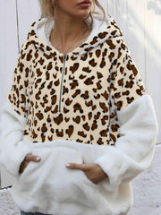 Shiny Leopard Half Zip Dropped Shoulder Hoodie - Chic Yana's Fashion