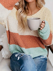 Color Block Round Neck Long Sleeve Sweater - Chic Yana's Fashion