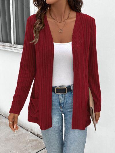 Pocketed Open Front Long Sleeve Cardigan - Chic Yana's Fashion