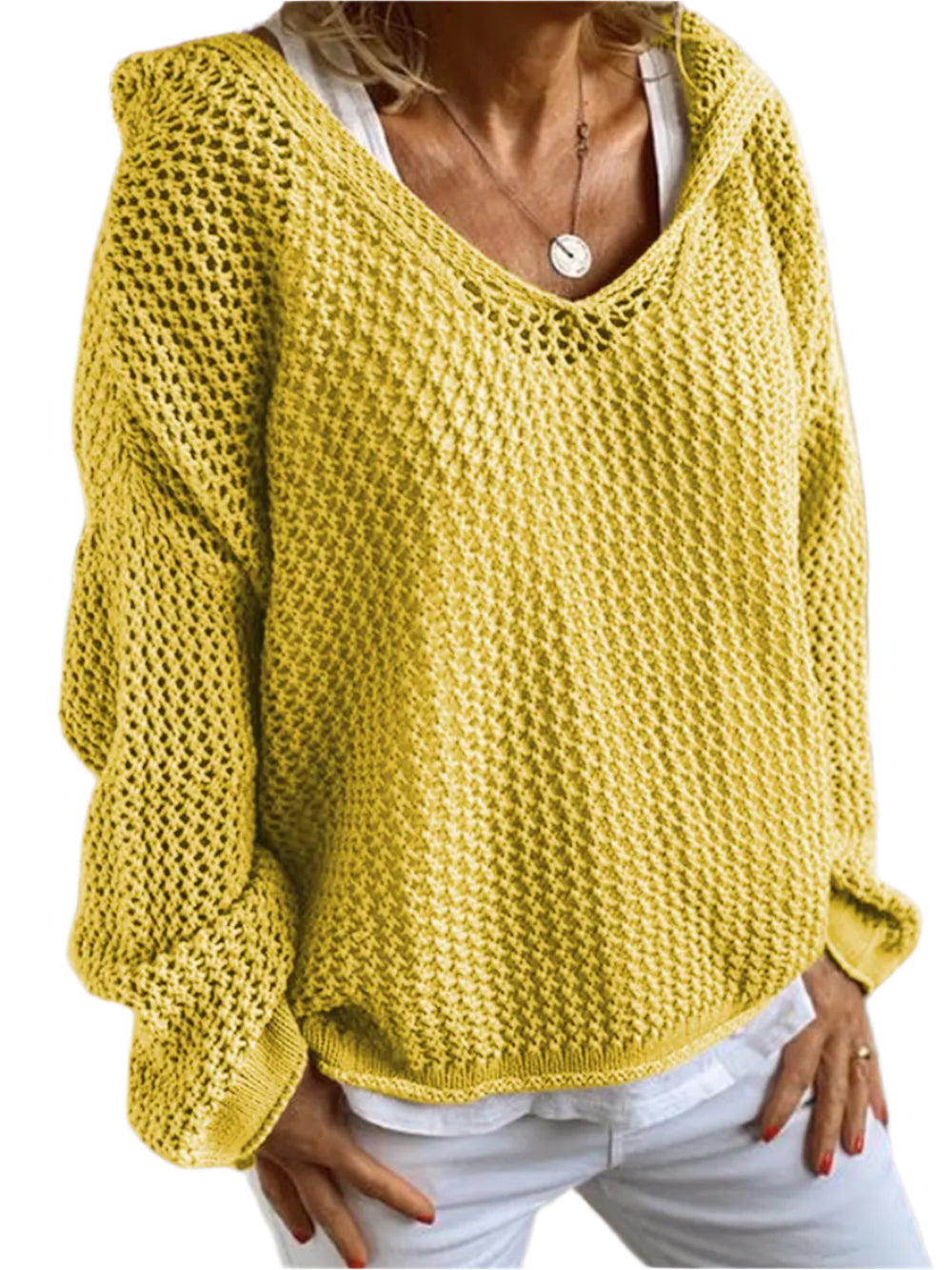 Openwork Hooded Long Sleeve Sweater – stylish women's fashion from Chic Yana's Fashion
