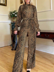 Luxury meets fashion in the Leopard Flounce Sleeve Wide Leg Jumpsuit – A must-have Jumpsuit.