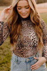 Turtleneck Leopard Long Sleeve Bodysuit - Chic Yana's Fashion