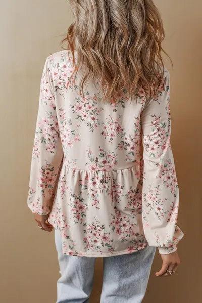 Printed Square Neck Long Sleeve Blouse 1 - Chic Yana's Fashion