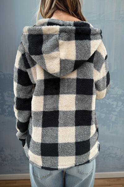 Double Take Full Size Plaid Long Sleeve Hooded Coat - Chic Yana's Fashion