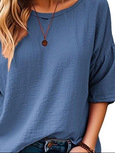 Full Size Round Neck Half Sleeve T Shirt Plus Size - Chic Yana's Fashion