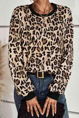 Leopard Round Neck Dropped Shoulder Sweatshirt - Chic Yana's Fashion