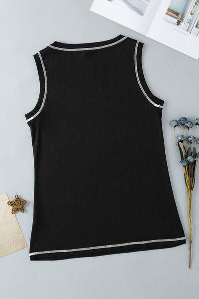 Rhinestone Smile Face Round Neck Tank - Chic Yana's Fashion