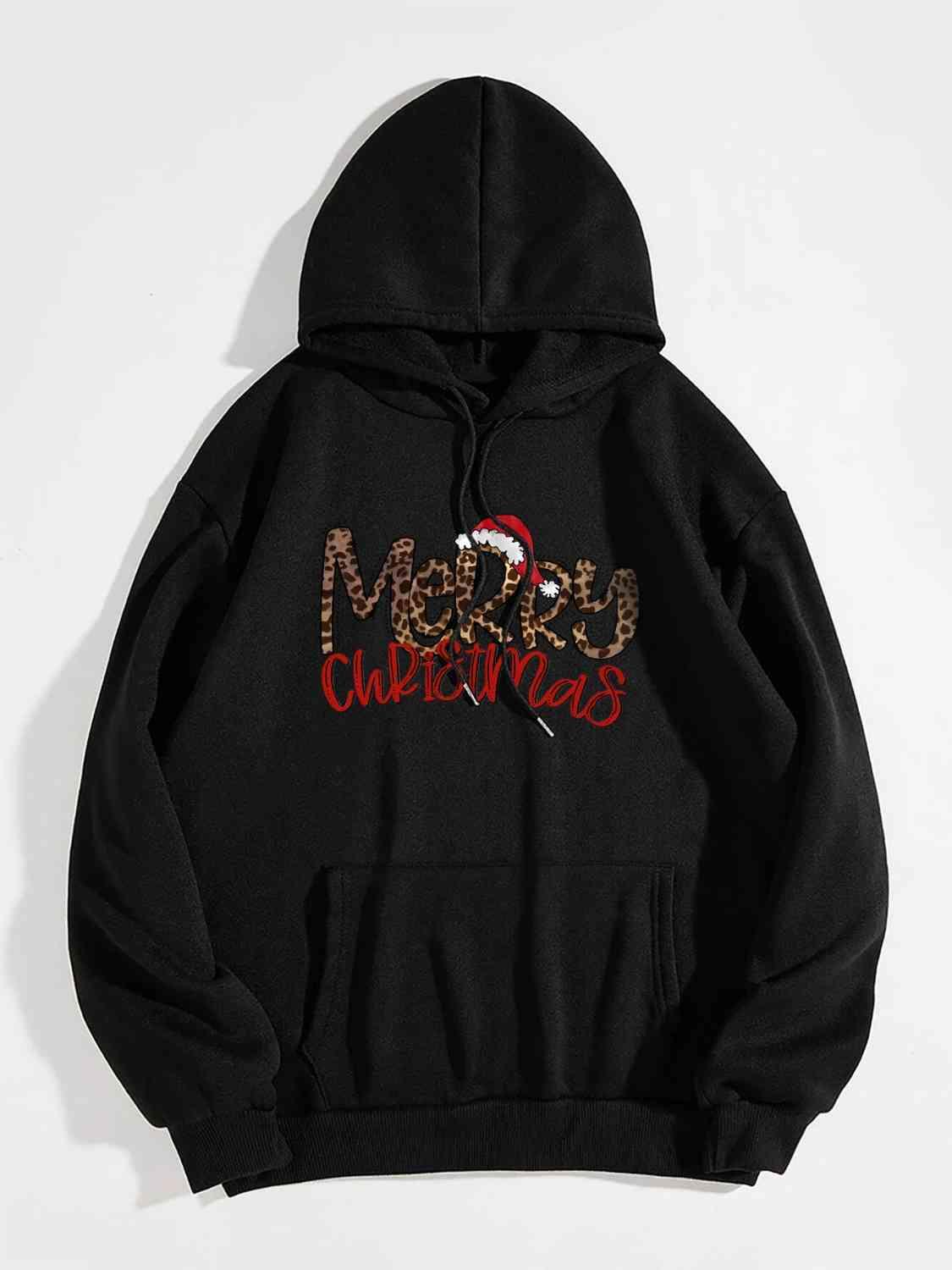 Merry Christmas Graphic Drawstring Hoodie - Chic Yana's Fashion