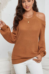 Cutout Back Cold Shoulder Long Sleeve Sweater - Chic Yana's Fashion