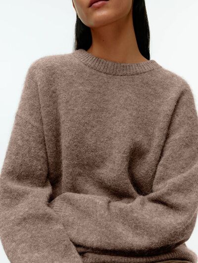 Round Neck Drop Shoulder Sweater - Chic Yana's Fashion