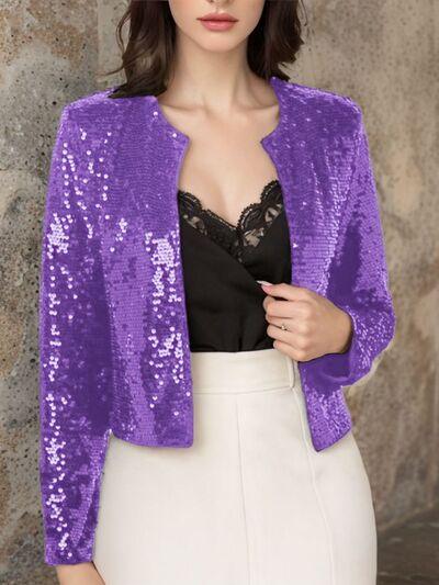 Full Size Sequin Open Front Cropped Jacket - Chic Yana's Fashion