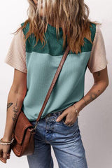 Color Block Round Neck Short Sleeve T Shirt 3 - Chic Yana's Fashion