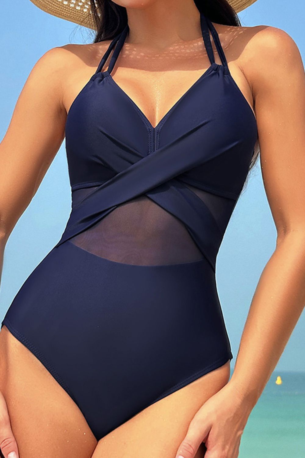 Crisscross Halter Neck One Piece Swimwear - Stylish and Trendy Women's Fashion from Chic Yana's Fashion