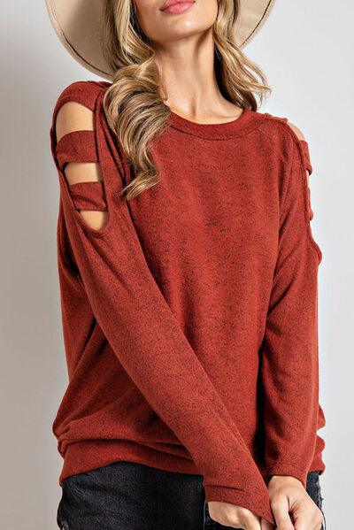 Cutout Round Neck Long Sleeve Top - Chic Yana's Fashion