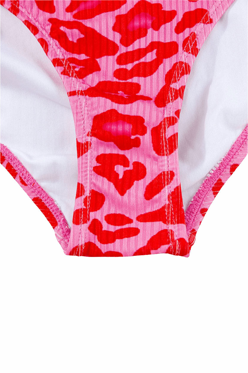 Leopard Cutout Ribbed Side Drawstring One-Piece Swimsuit