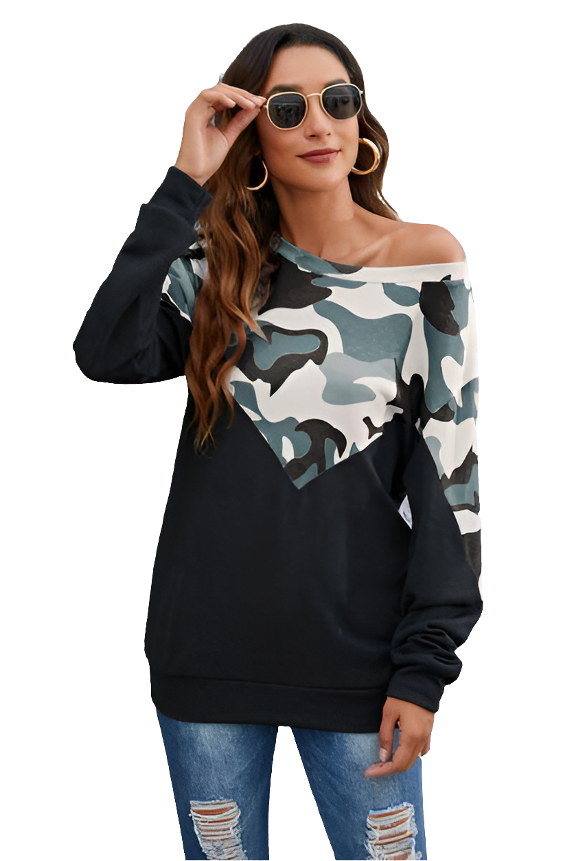 Camouflage Round Neck Long Sleeve Sweatshirt