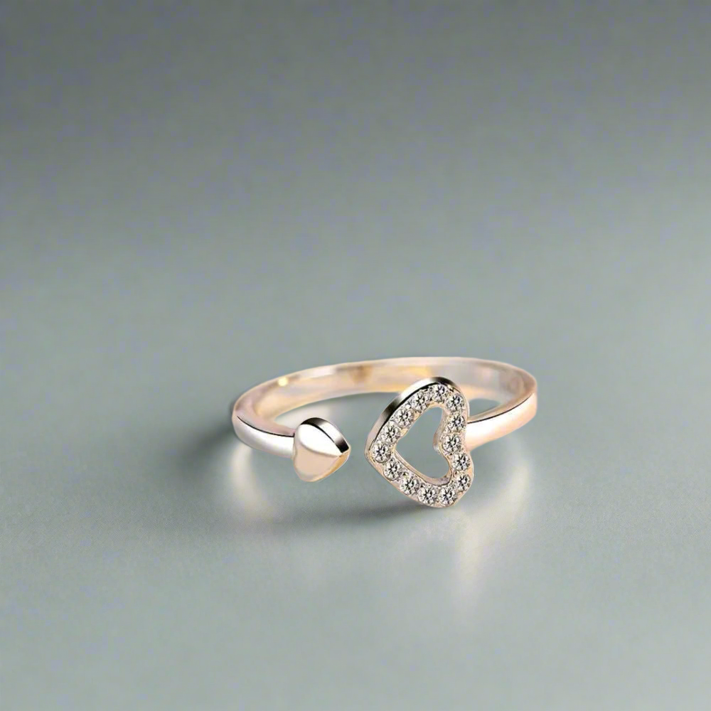 925 Sterling Silver Inlaid Zircon Heart Open Ring