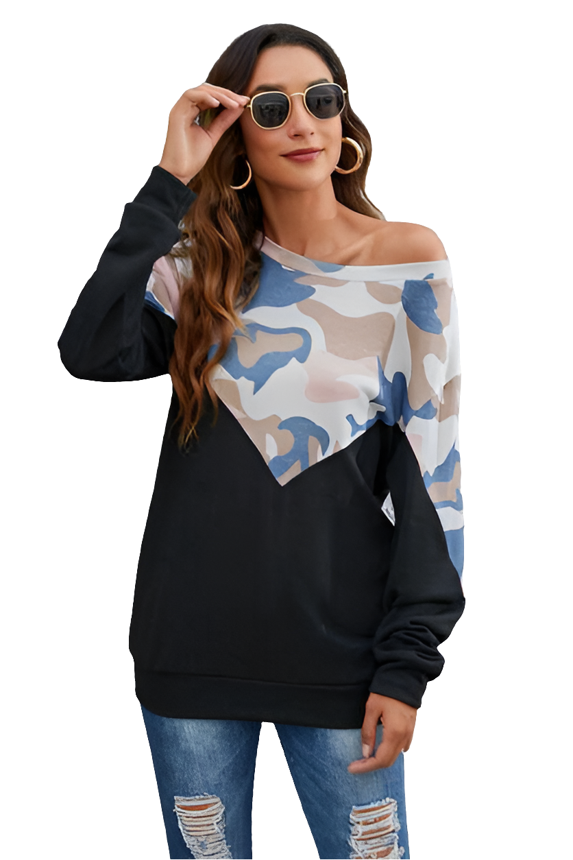 Camouflage Round Neck Long Sleeve Sweatshirt