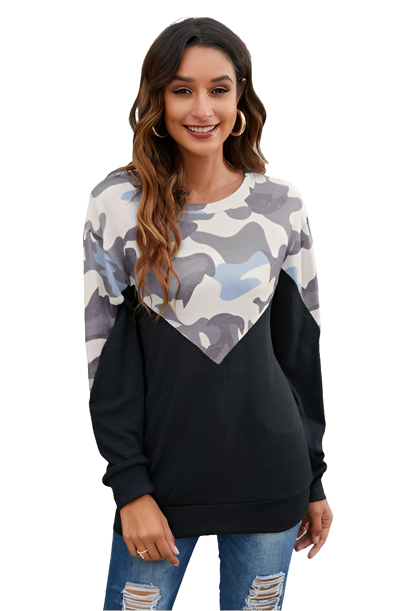 Camouflage Round Neck Long Sleeve Sweatshirt
