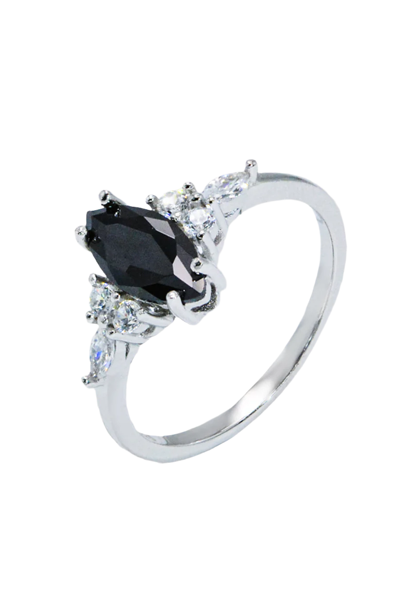 925 Sterling Silver Black Agate Ring