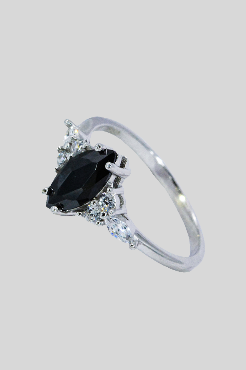 925 Sterling Silver Black Agate Ring