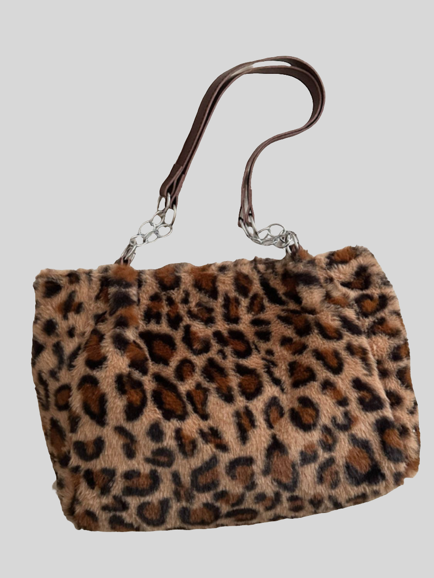 Faux Fur Leopard Shoulder Bag