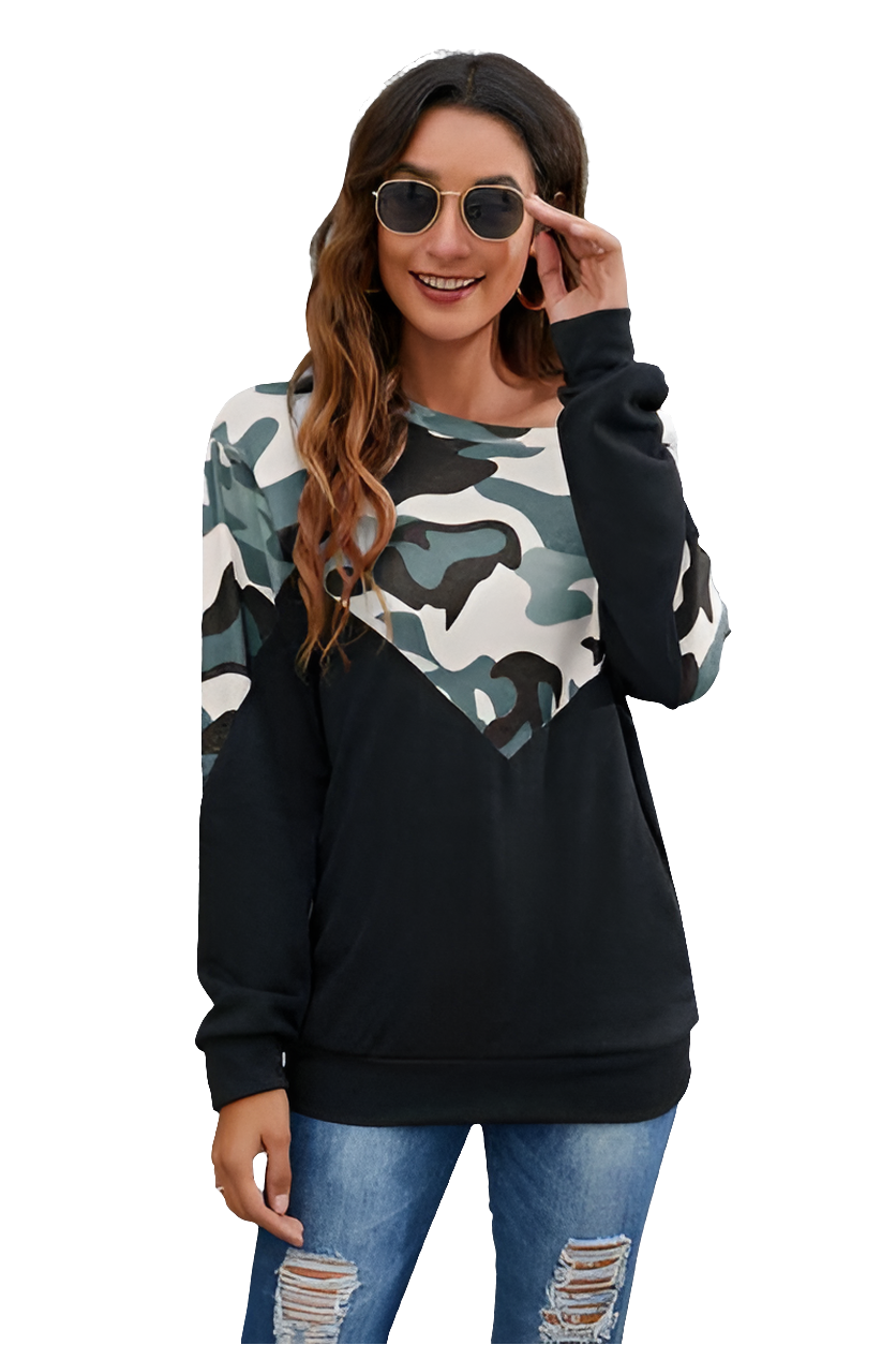 Camouflage Round Neck Long Sleeve Sweatshirt