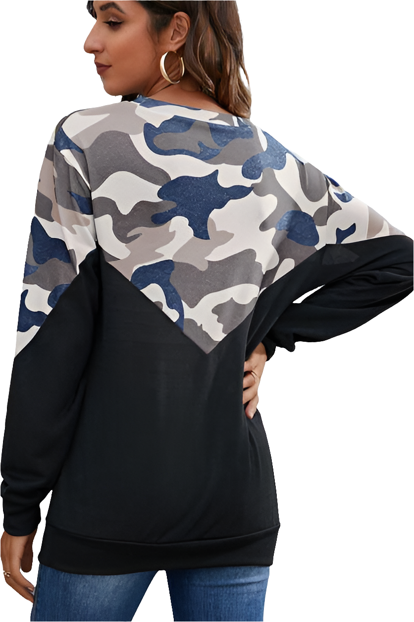 Camouflage Round Neck Long Sleeve Sweatshirt