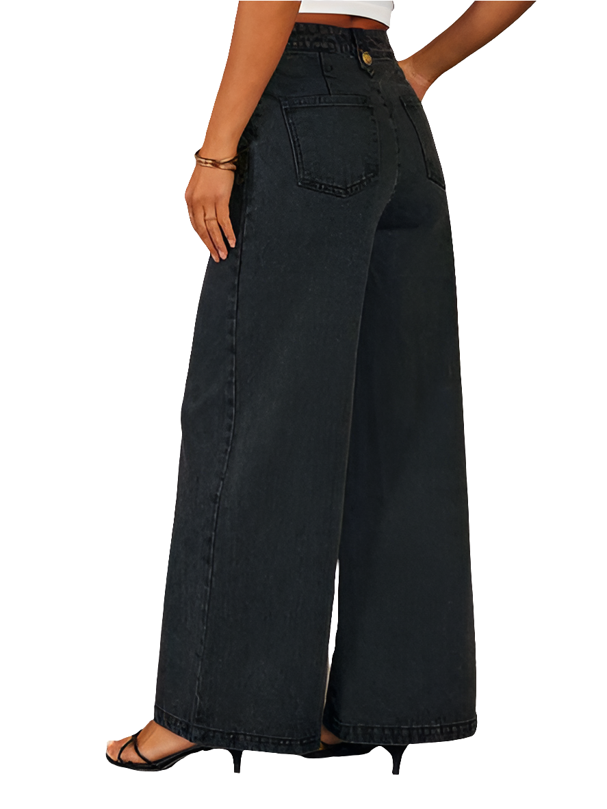 Button Decor High Rise Wide Leg Jeans