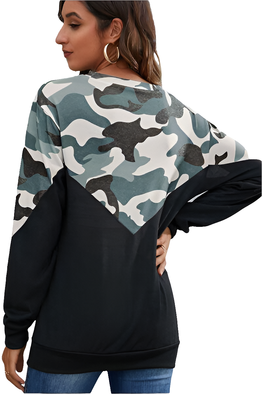 Camouflage Round Neck Long Sleeve Sweatshirt