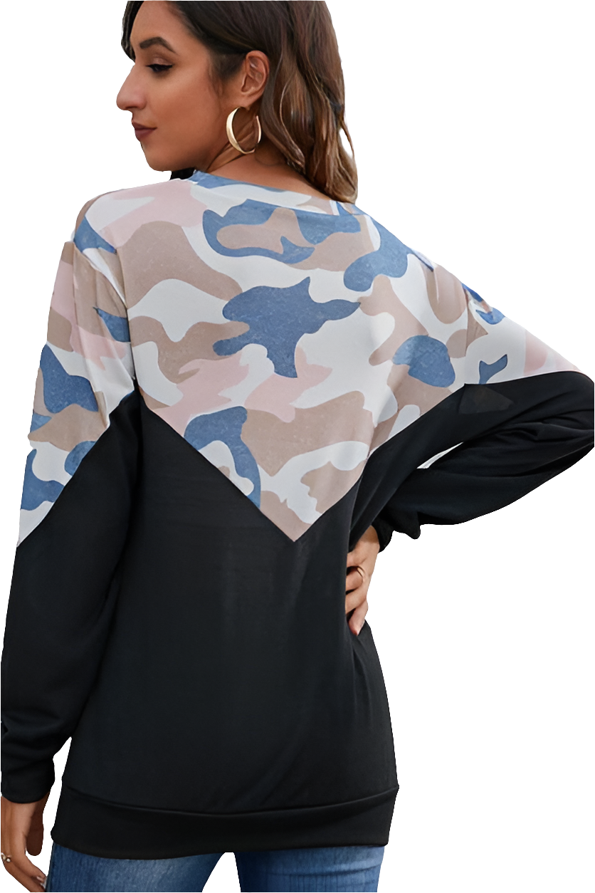 Camouflage Round Neck Long Sleeve Sweatshirt