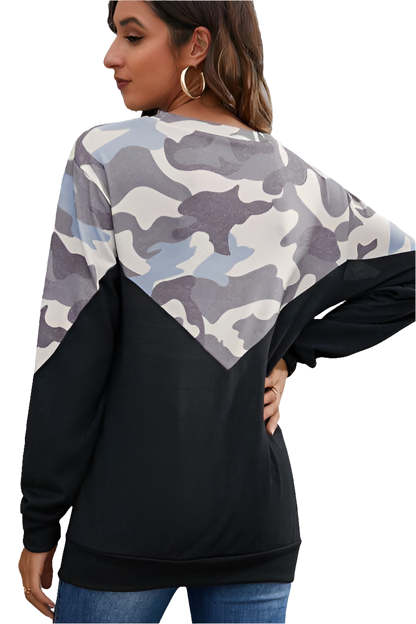 Camouflage Round Neck Long Sleeve Sweatshirt