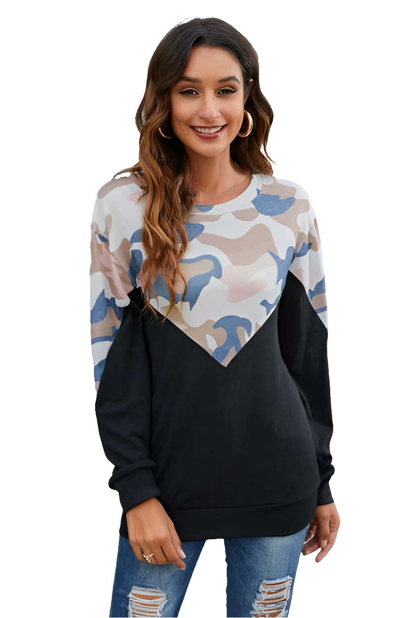 Camouflage Round Neck Long Sleeve Sweatshirt