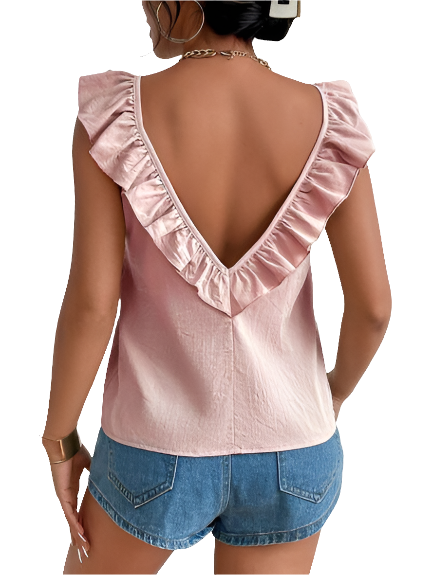 Backless Ruffled Scoop Neck Tank