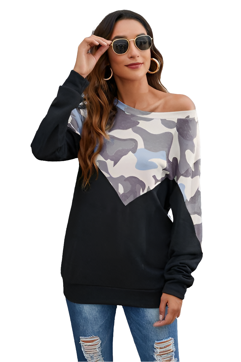 Camouflage Round Neck Long Sleeve Sweatshirt